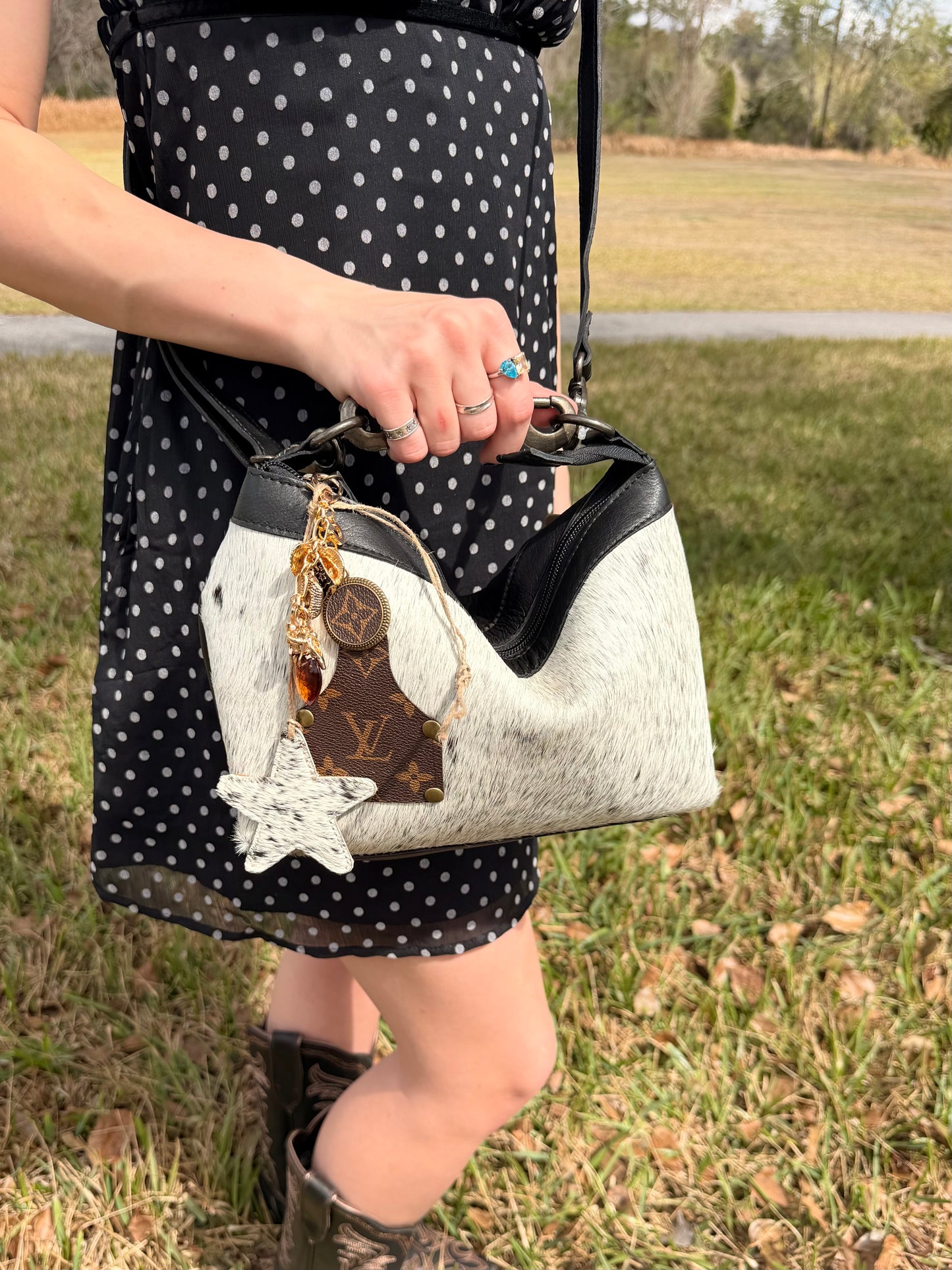 Upcycled LV Cowhide Leather Crossbody Bag Purse Western & Upcycled Key charm