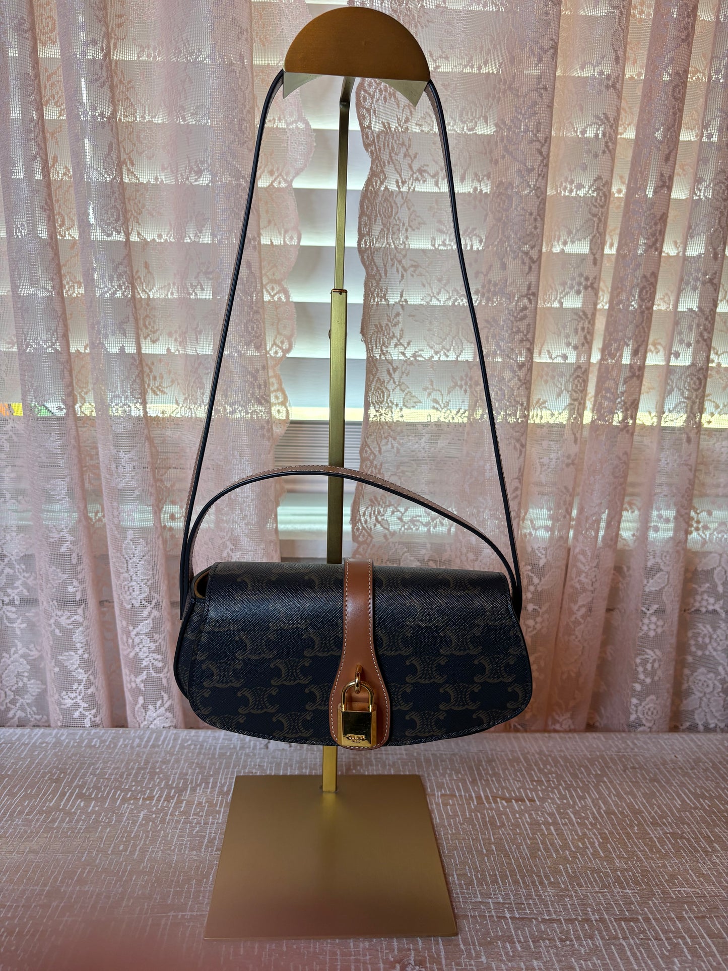 Celine Triomphe Canvas & Leather Clutch on Strap