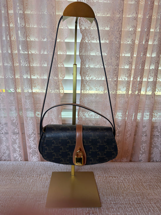 Celine Triomphe Canvas & Leather Clutch on Strap