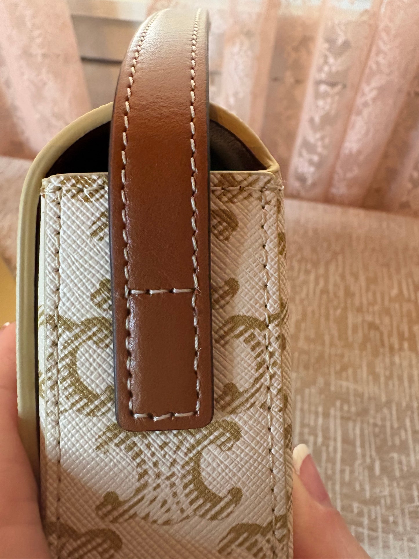 Canvas Calfskin Triomphe Shoulder Bag White