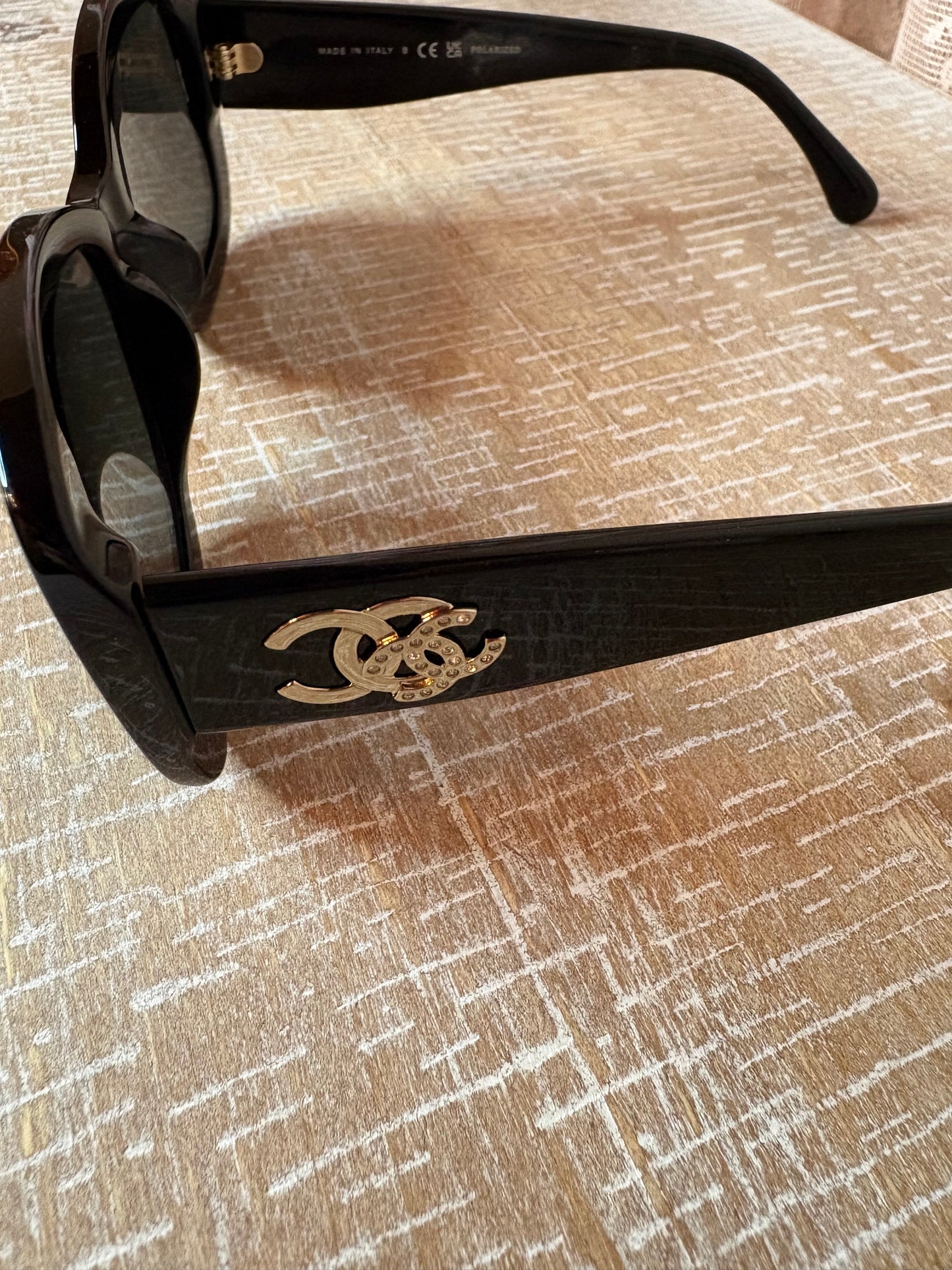Chanel Black Acetate Sunglasses w/ Gold Tone Interlocking CC Logo