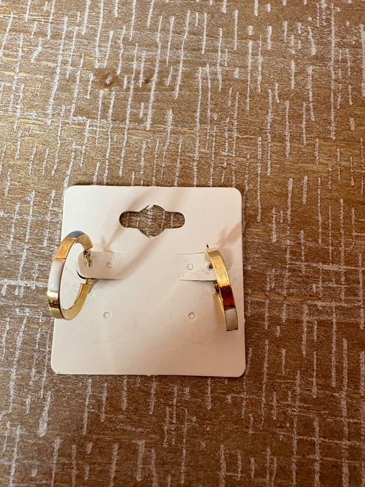 14K Solid Gold Hoops w/ Blue & White Enamel Accents