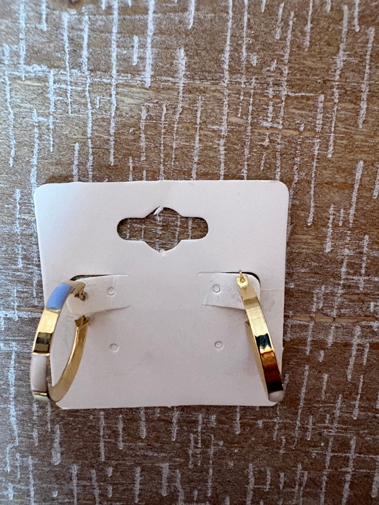 14K Solid Gold Hoops w/ Blue & White Enamel Accents