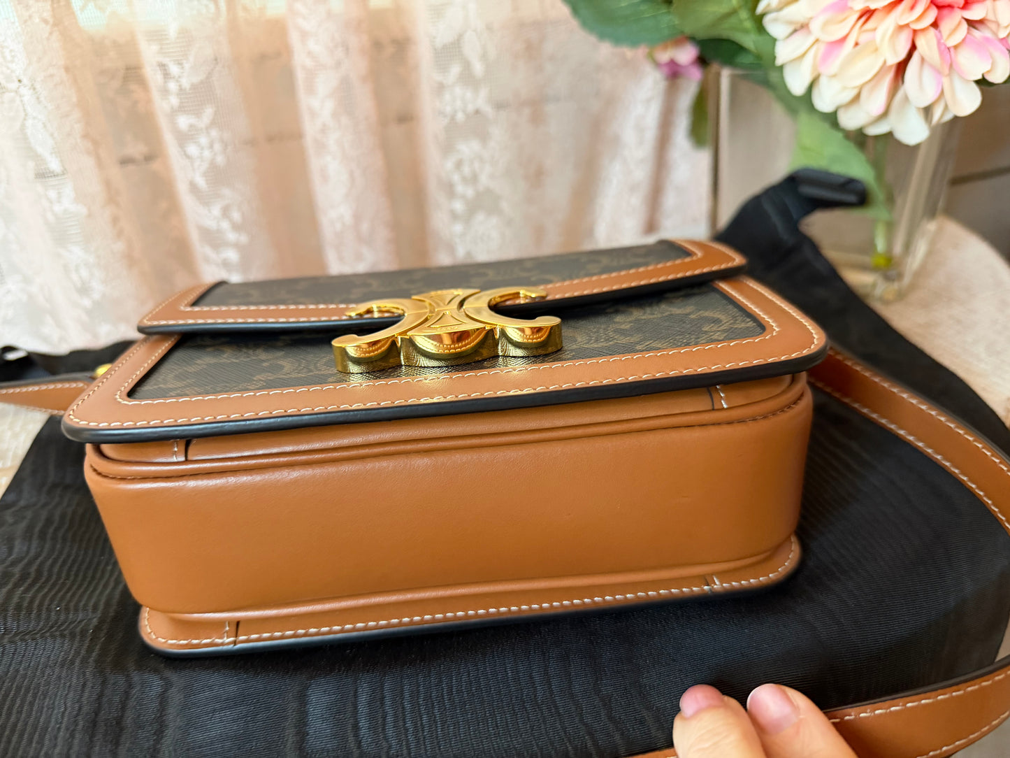 Celine Triomphe Bag in Triomphe Canvas & Calfskin