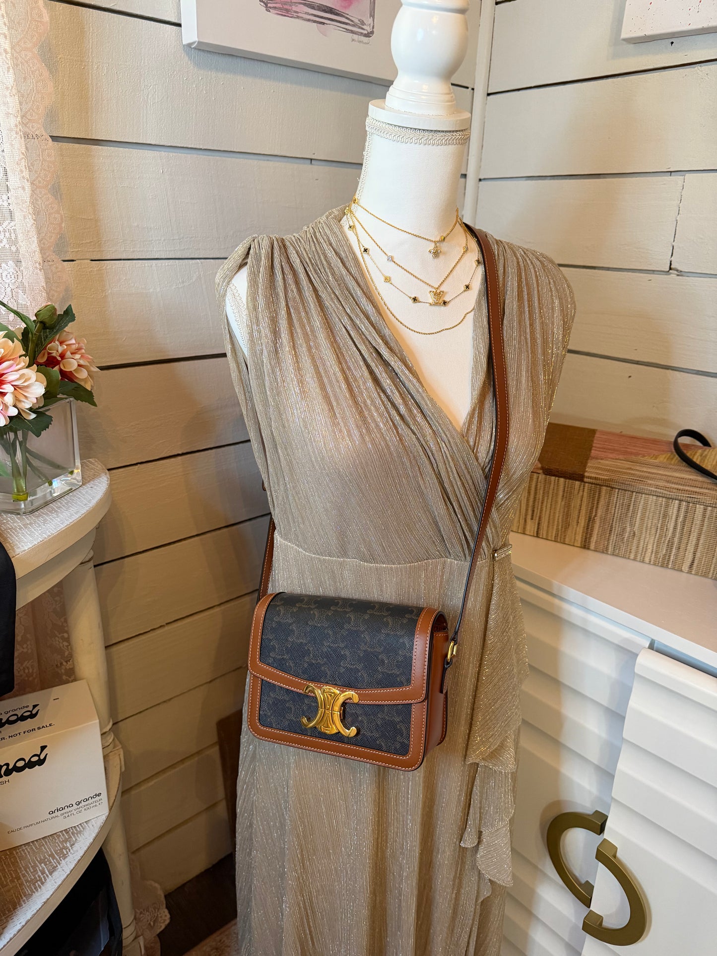 Celine Triomphe Bag in Triomphe Canvas & Calfskin