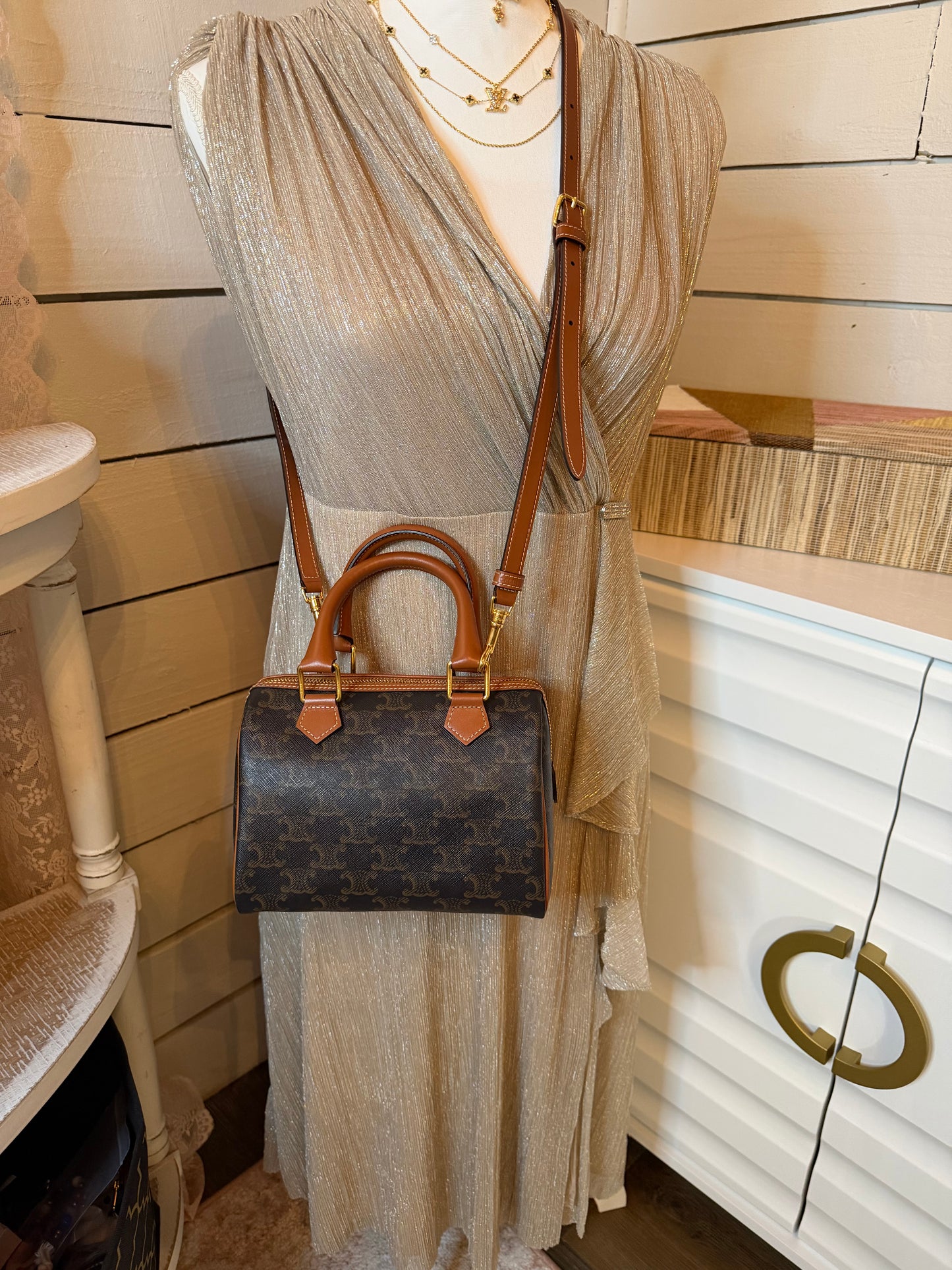 Brand New SMALL BOSTON IN TRIOMPHE CANVAS AND CALFSKIN