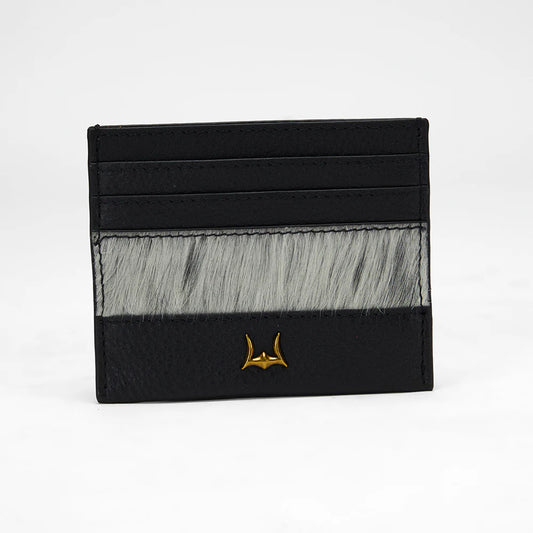 Loyal West Shell Card Holder In Black & White Cowhide