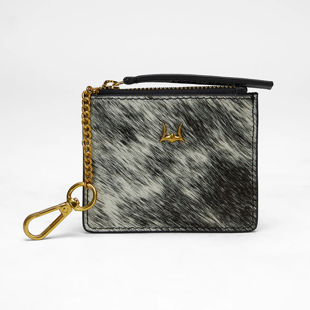 Loyal West Sophia Credit Card Holder In Black & White Cowhide