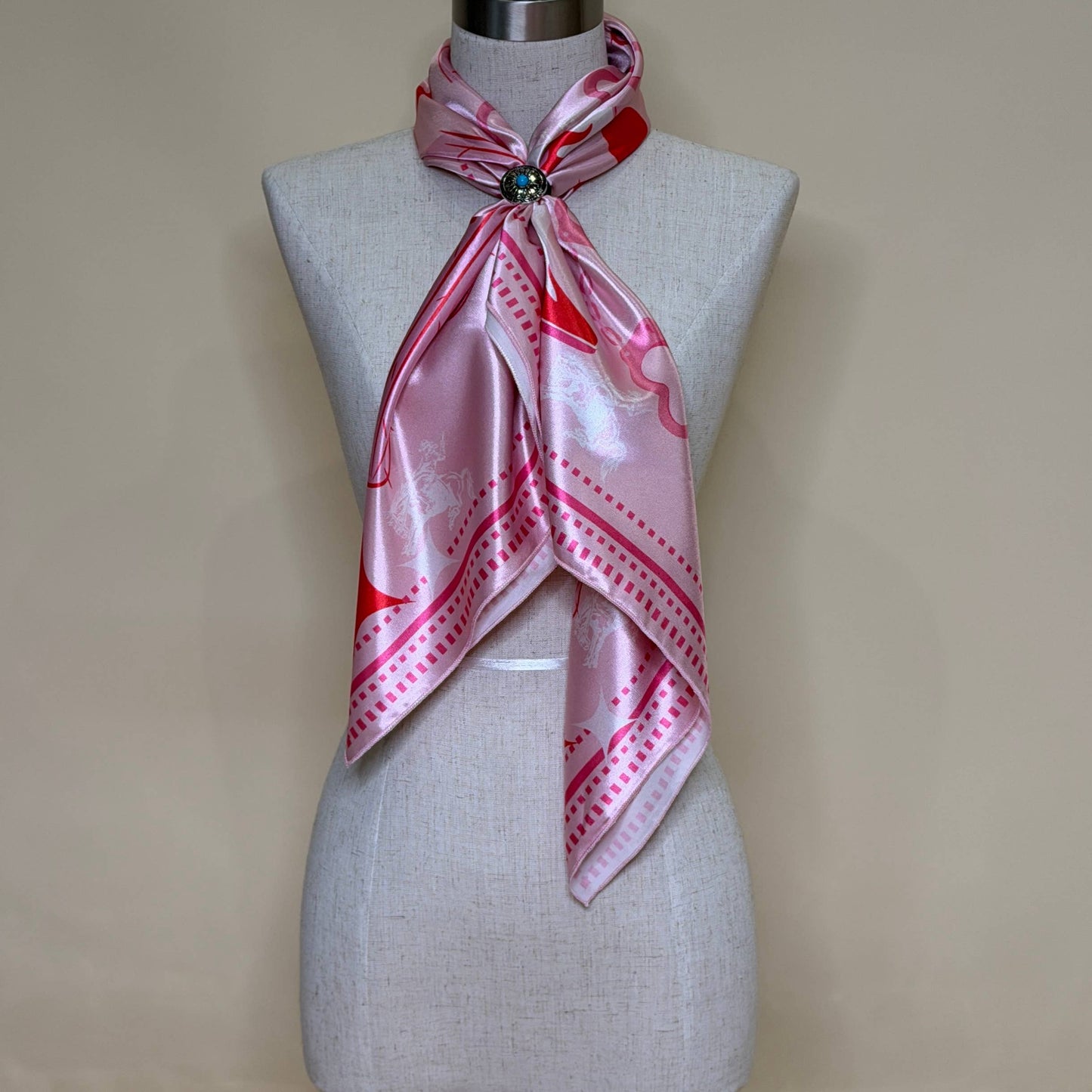 WESTERN BOOTS PRINT SILK WILD RAG 36X36 - Pink/Red