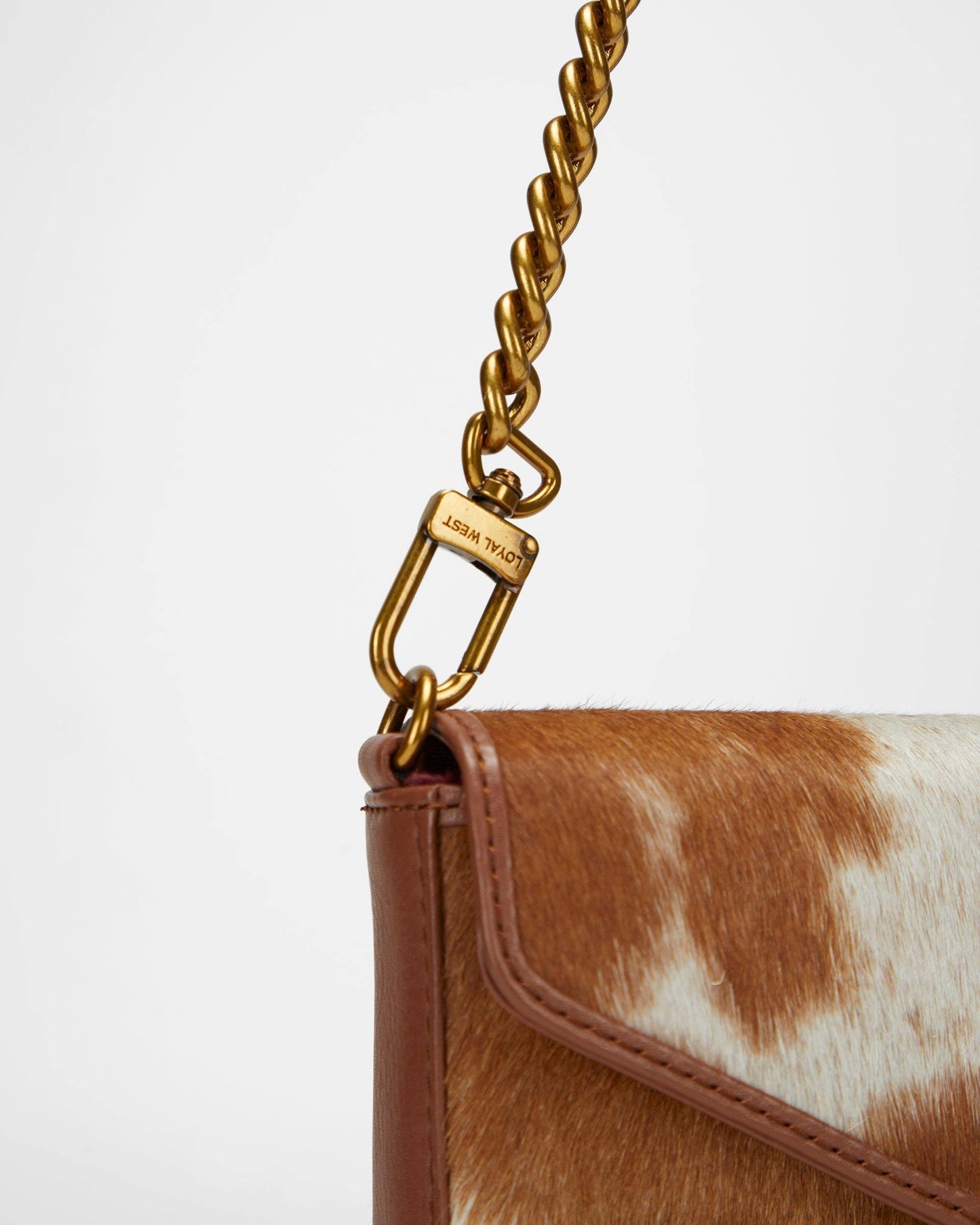 Loyal West - The LW On The Go Mini Chain Bag- In Brown & White Cowhide And Calfskin