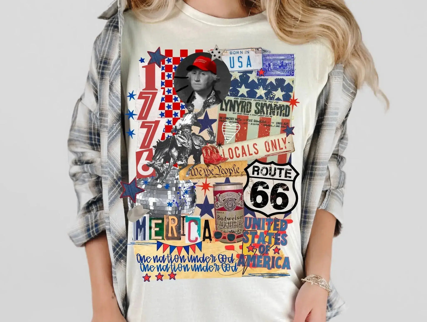Branded By Barta - American Collage Vintage Graphic Tee White - Large