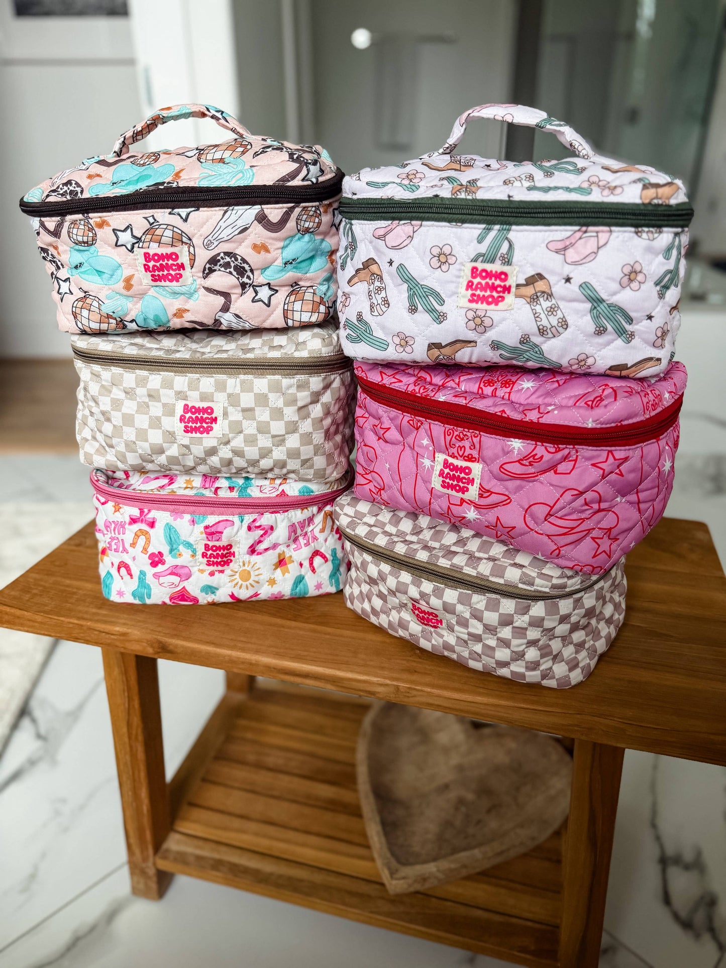 Boho Ranch Shop - Quilted Western Makeup Bag  | Cowgirl Cosmetic Bag Fabric  - YEEHAW DOODLE