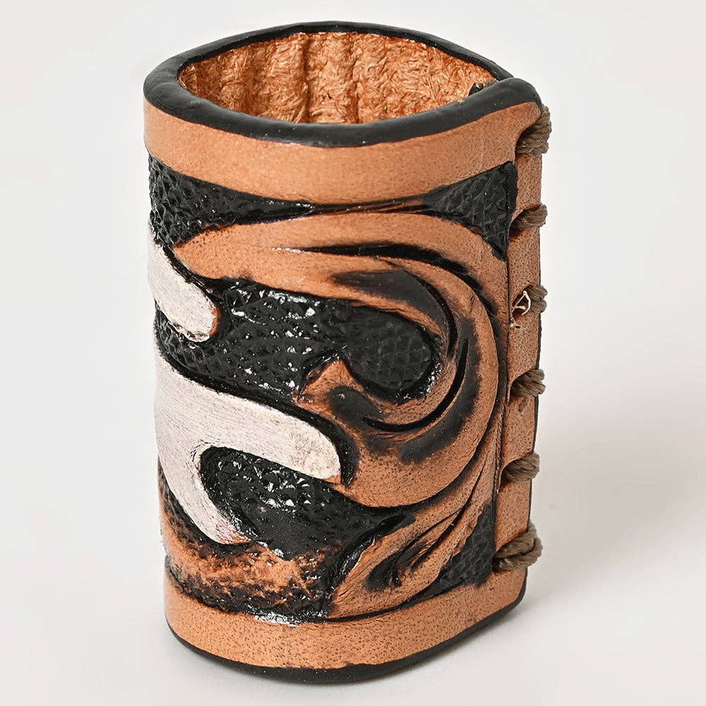 American Darling Hand Tooled Leather Scarf Ring - Vegetable-Tanned Western Scarf Slide - ADSRG104C