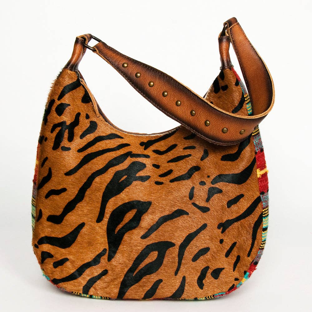 American Darling Hair-On Cowhide Hobo Bag with Handwoven Saddle Blanket Sides Western Leather - ADBG1031B