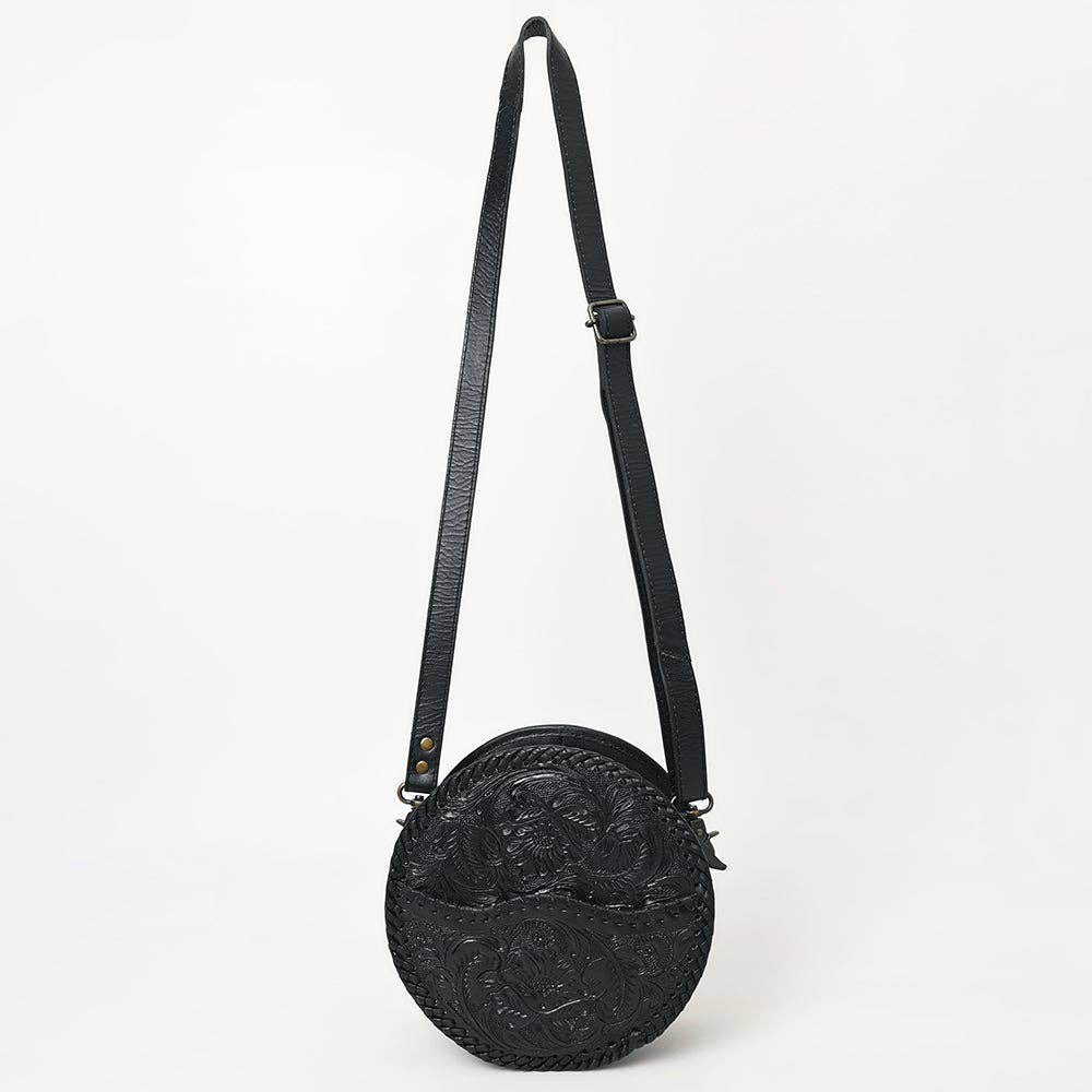 LS Western - ADBG1461 American Darling Western Leather Canteen Bag with Hand-Tooled Floral Detailing | Genuine Leather Crossbody - ADBG1461A