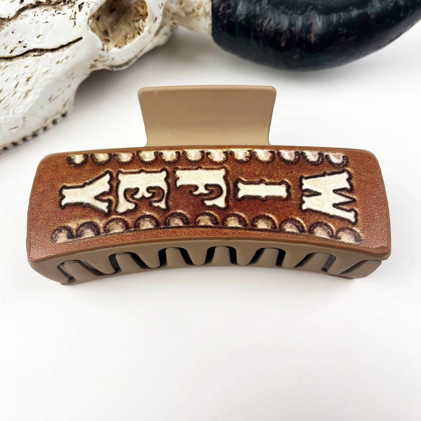 Western cowboy vintage leather hair claw clip - 90019