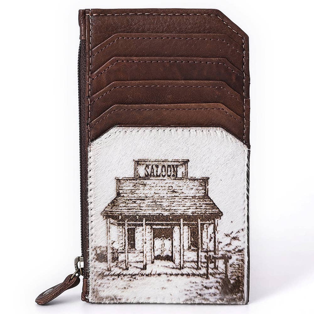 Cowhide Leather Card Holder - Engraved Western Leather Slim Wallet