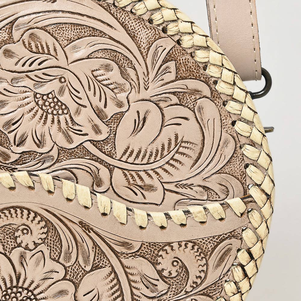 LS Western - ADBG1461 American Darling Western Leather Canteen Bag with Hand-Tooled Floral Detailing | Genuine Leather Crossbody - ADBG1461A
