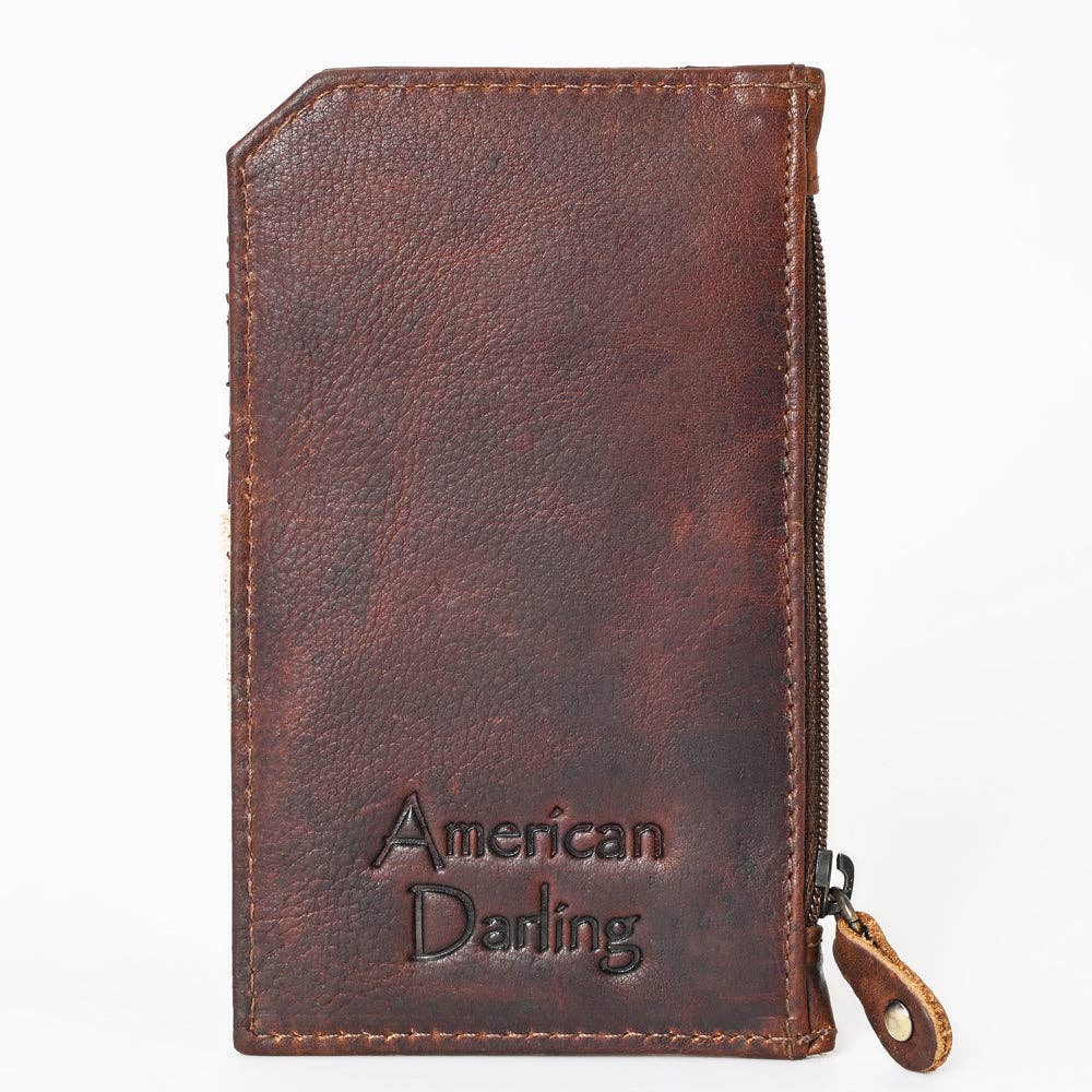 Cowhide Leather Card Holder - Engraved Western Leather Slim Wallet
