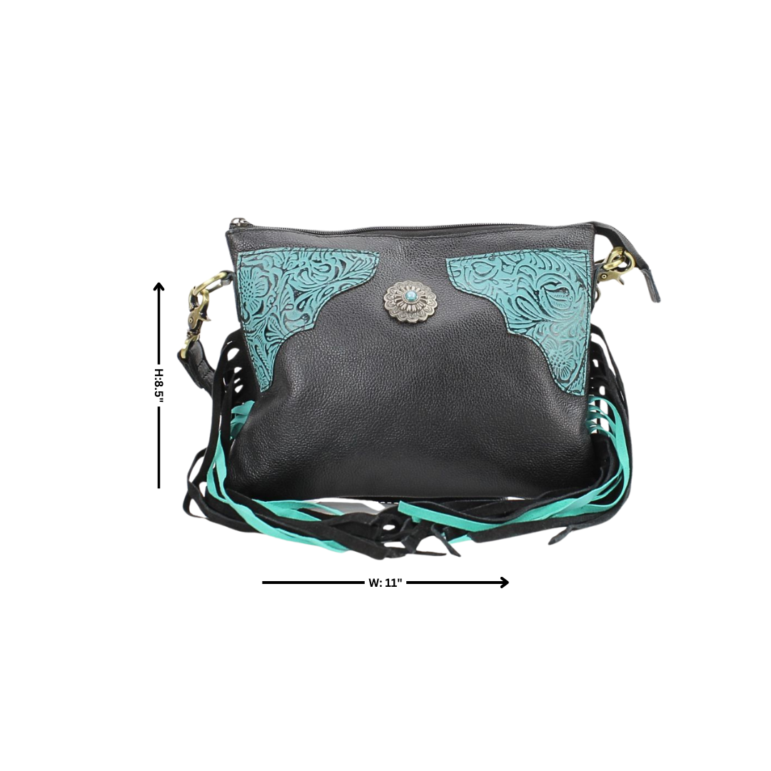 Fringe Concho Crossbody w/ Turquoise Accents