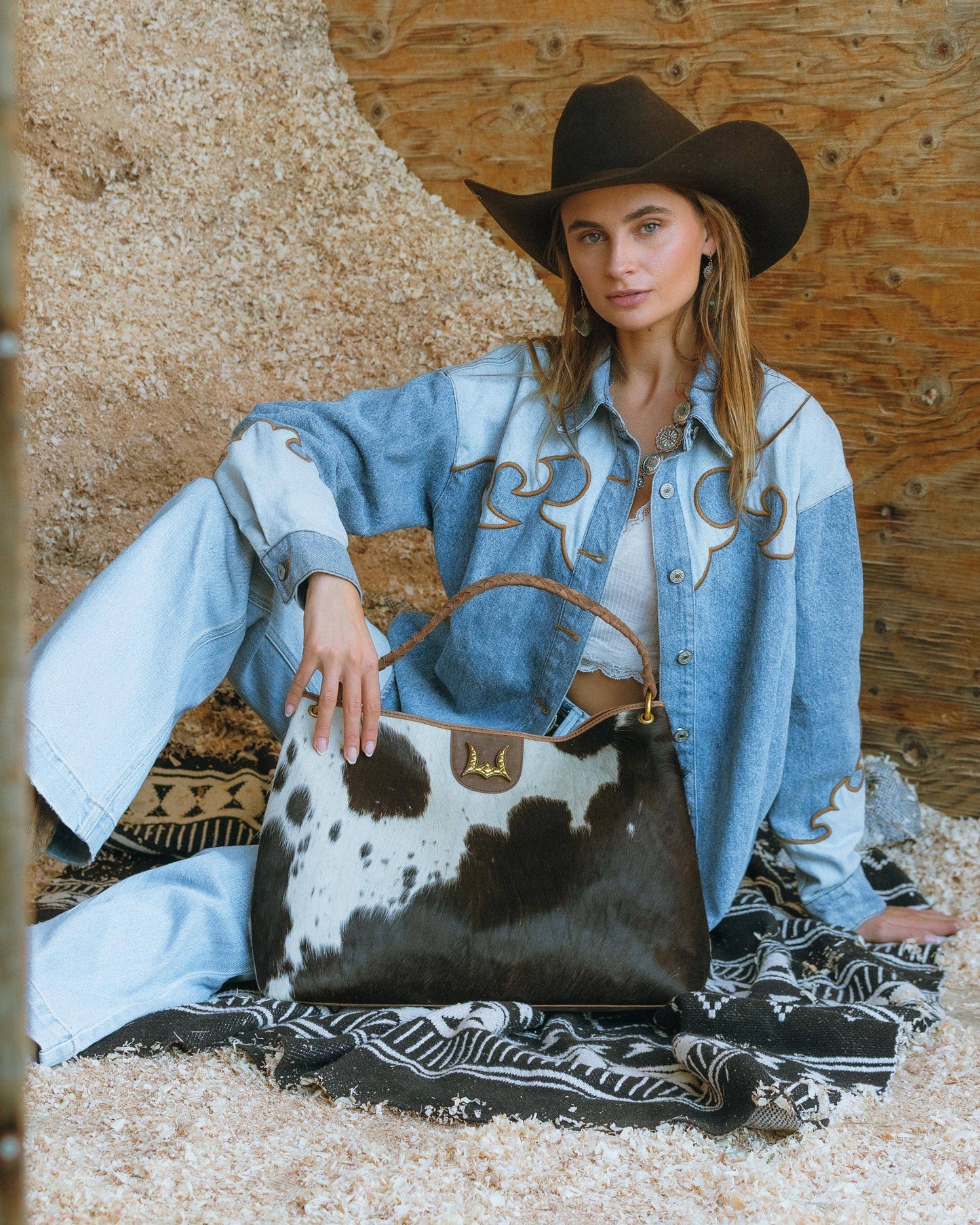 Loyal West - Lw Large Hobo Bag In Black & White Cowhide