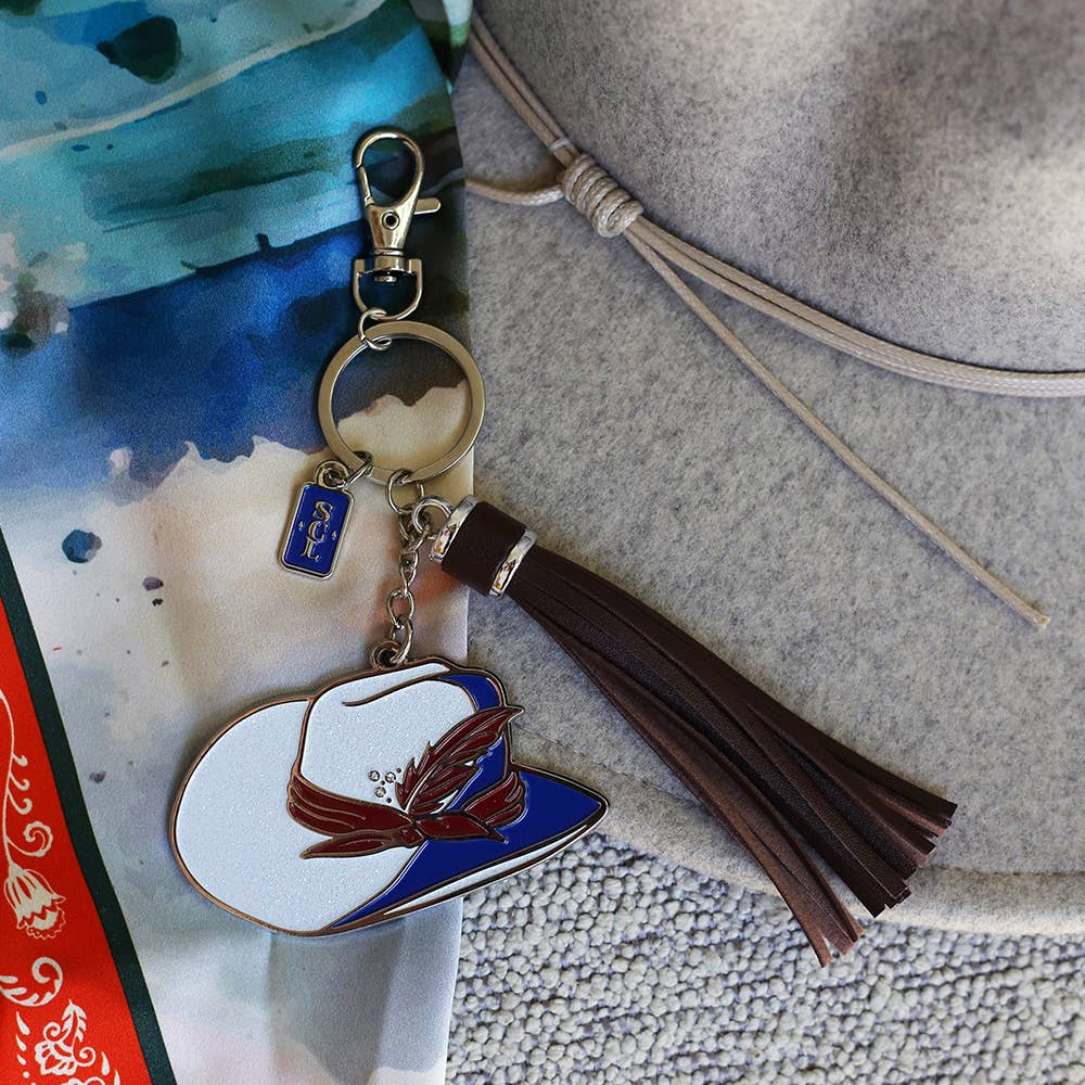 Sophisticated Country Lady - Americana Cowgirl Hat Enamel Keychain Bag Charm - Hanging Card