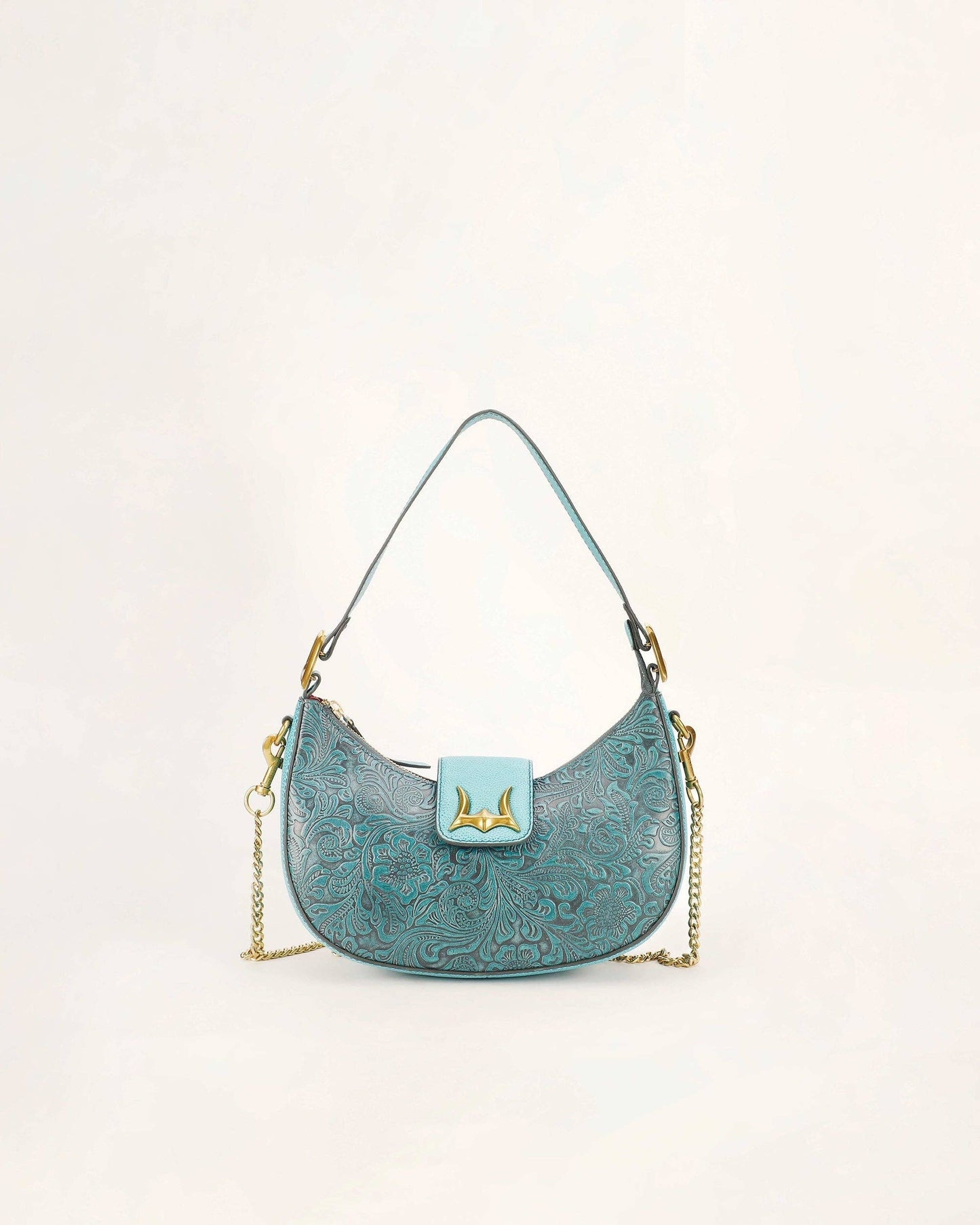 Myra Bag - Loyal West Hobo Medium Purse Turquoise Floral - Turquoise Floral Leather / Single