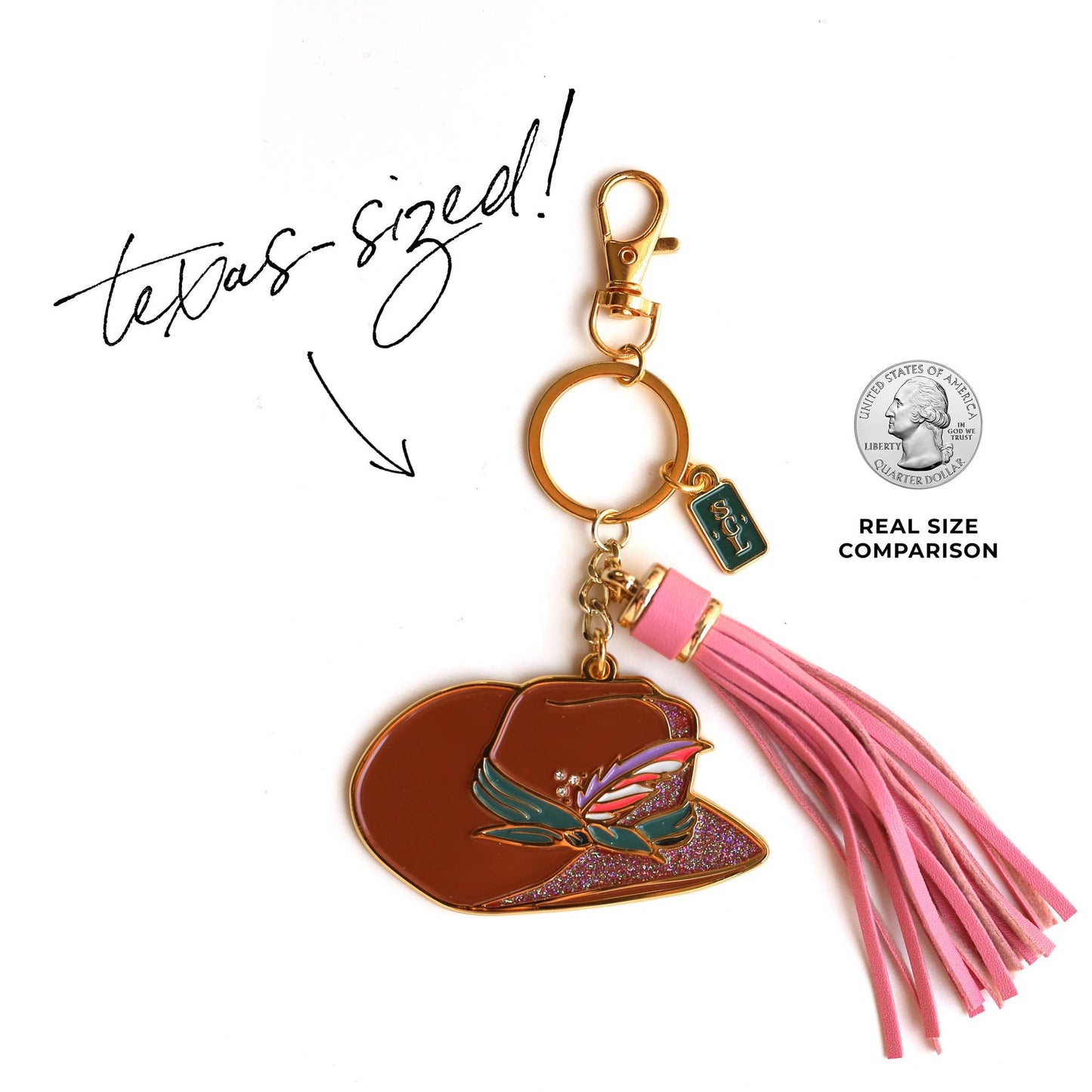 Sophisticated Country Lady - Rodeo Sparkle Cowgirl Hat Enamel Keychain Bag Charm - Hanging Card