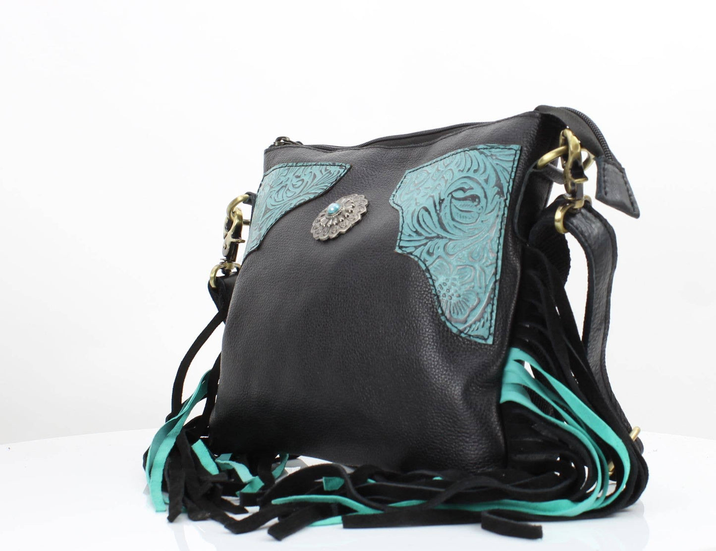 Fringe Concho Crossbody w/ Turquoise Accents