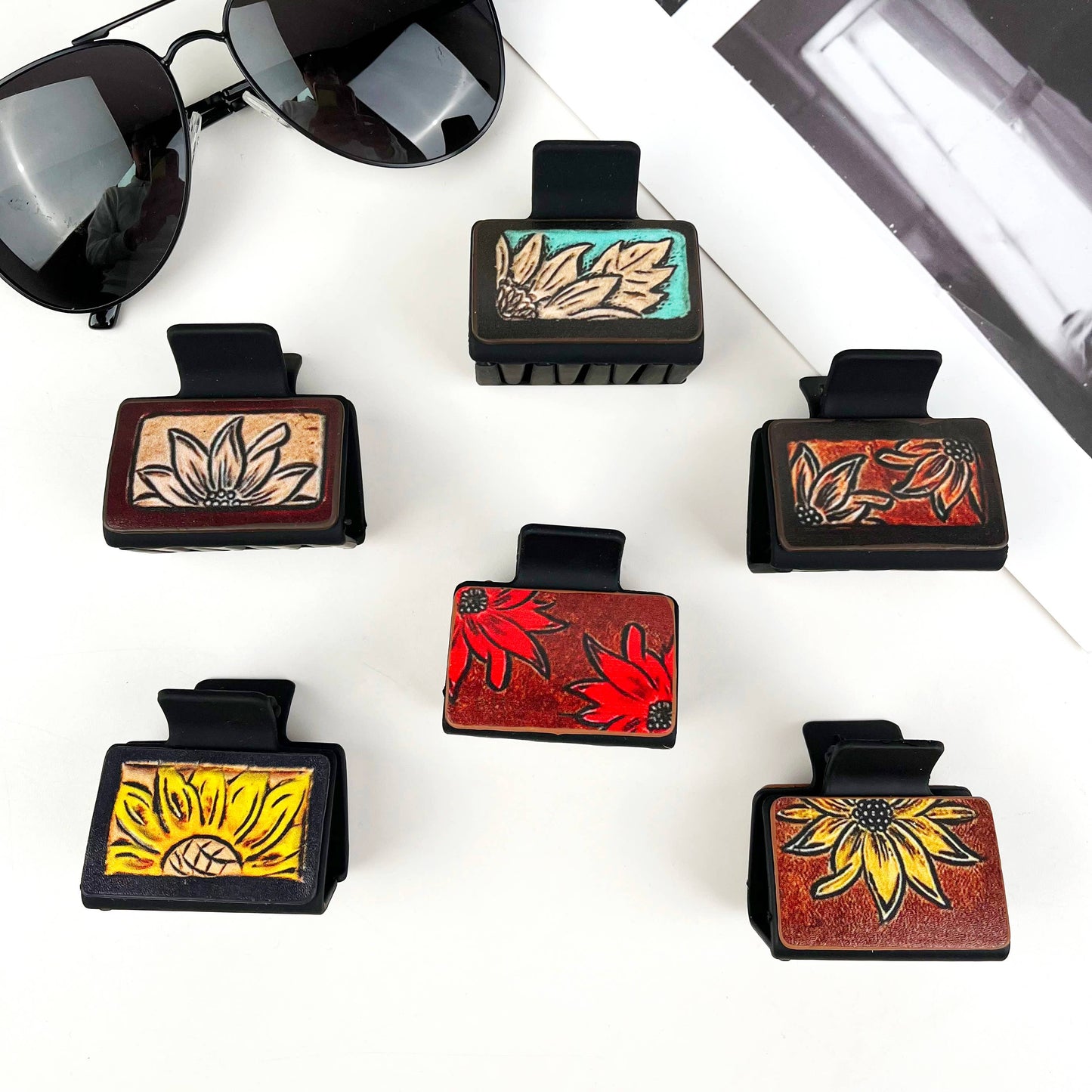 mildstyles - Western cowboy style leather square hair claw clip - B