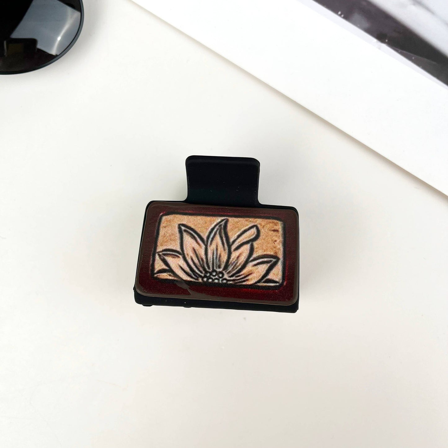 mildstyles - Western cowboy style leather square hair claw clip - B
