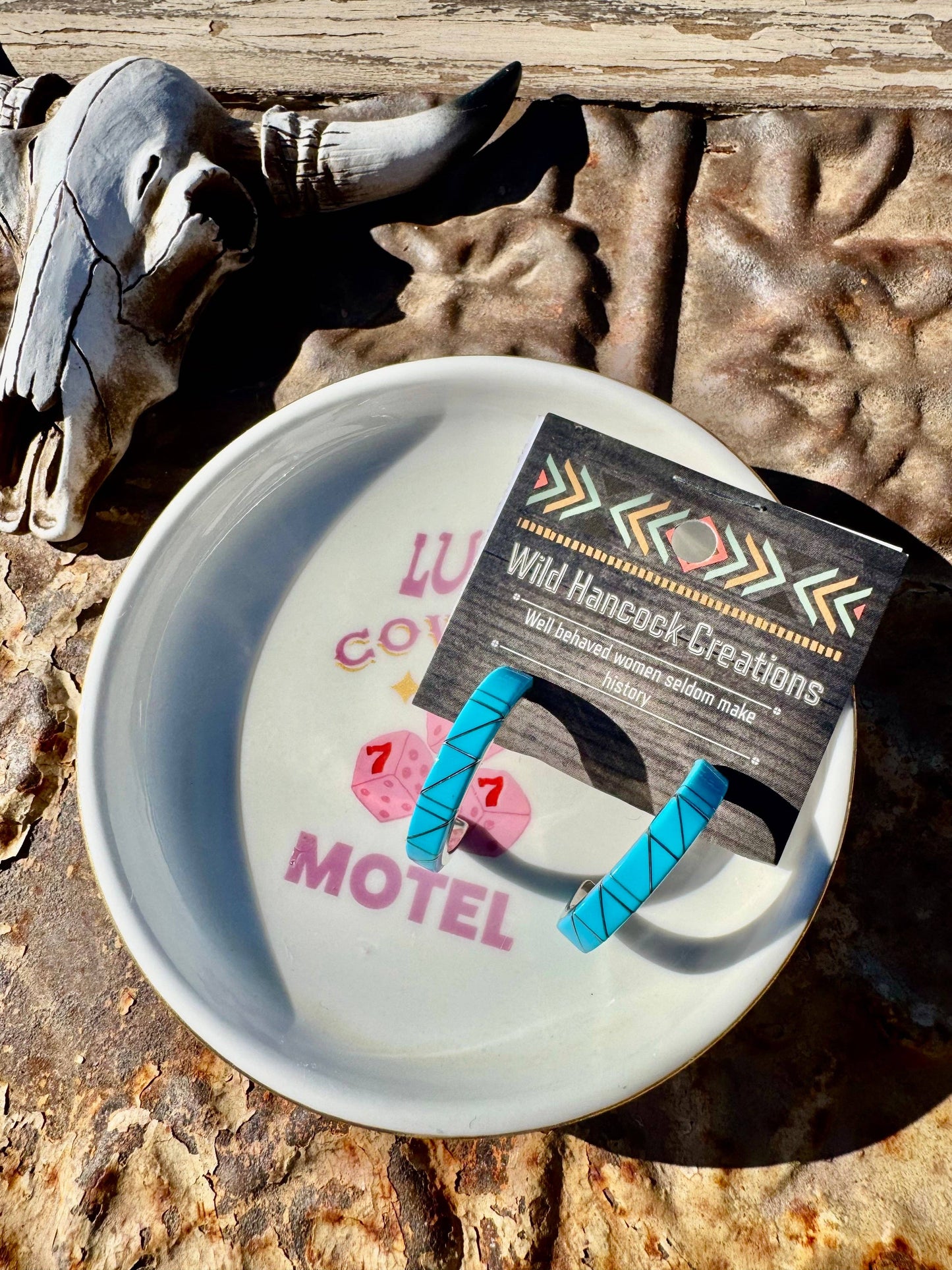 Wild Hancock Creations - Turquoise Inlay Hoops/Hoop earrings/Western Boho Hoops