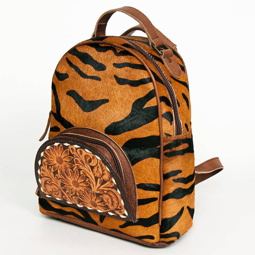 LS Western - ADBGS156 Printed Cowhide Leather Backpack with Tooled Floral Pocket - Western Wild Style - ADBGS156AF