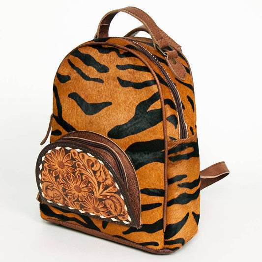 LS Western - ADBGS156 Printed Cowhide Leather Backpack with Tooled Floral Pocket - Western Wild Style - ADBGS156AF