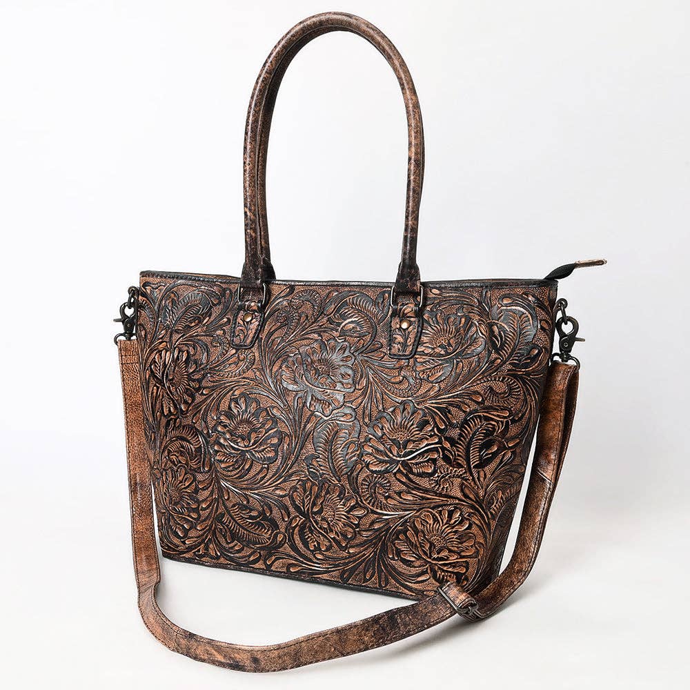 LS Western - ADBG1519 American Darling Western Genuine Leather Tote Bag with Hand-Tooled Detailing | Premium Everyday Carry - ADBG1519B