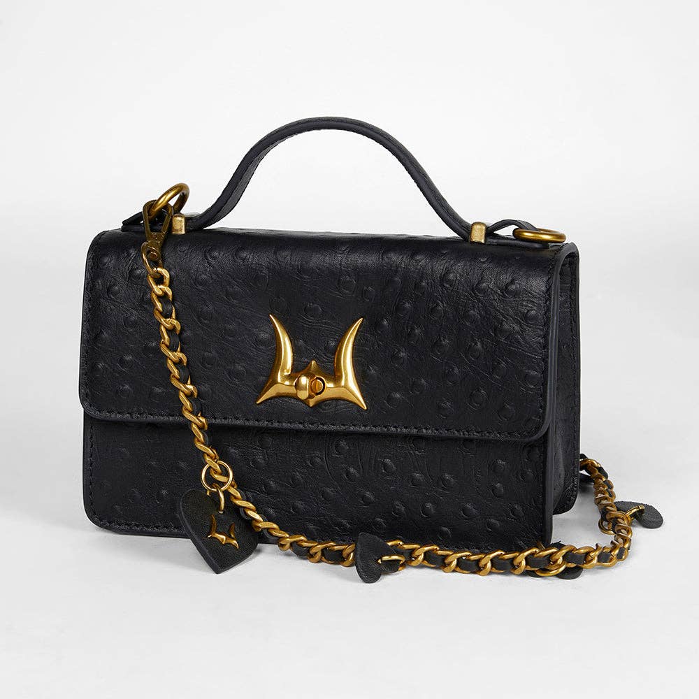 Myra Bag - Loyal West Heart Charm Chain In Black Calf Leather (2 In 1 Crossbody Chain) - Single