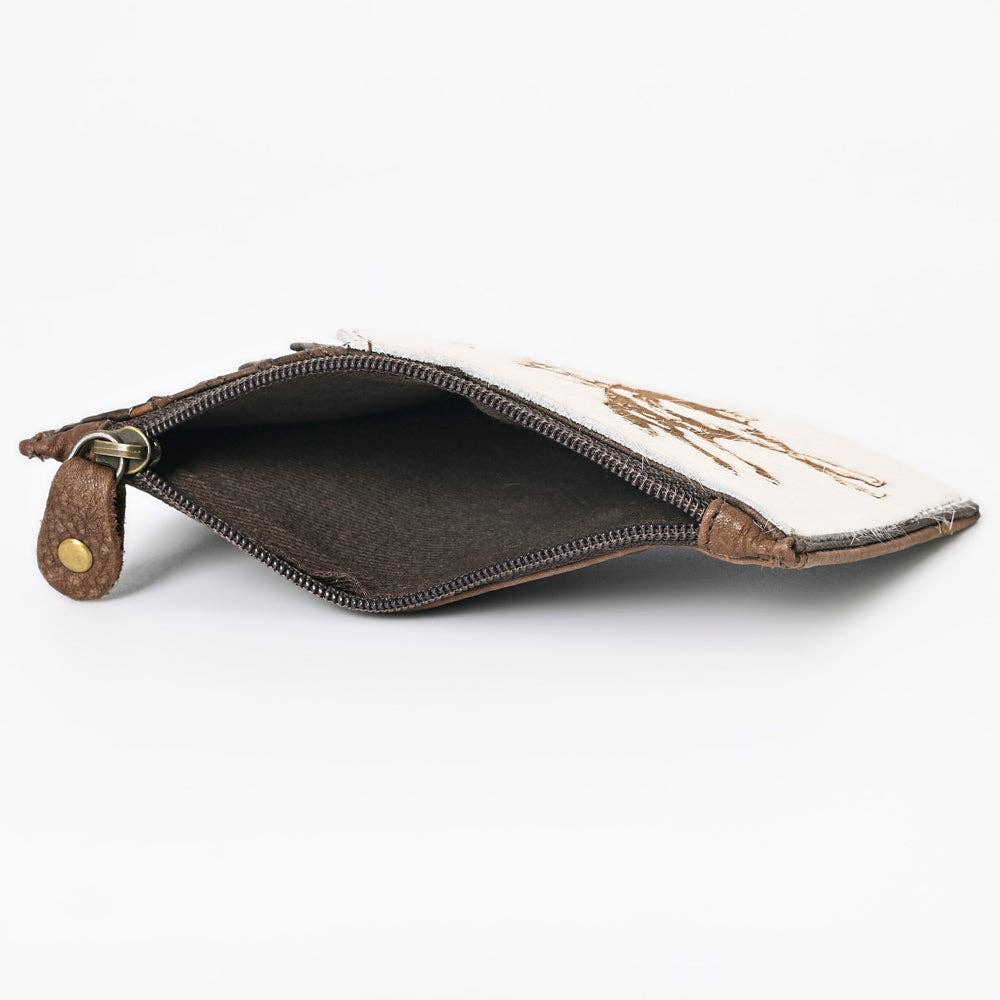 Cowhide Leather Card Holder - Engraved Western Leather Slim Wallet
