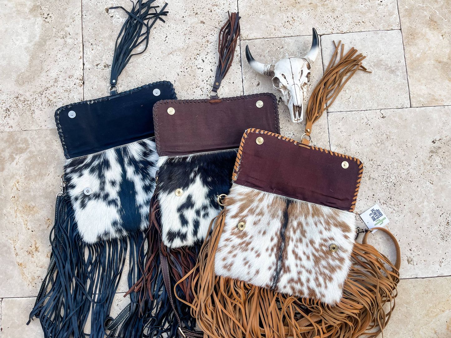 Boho Ranch Shop - THE REGINA CROSSBODY cowhide purse bag - BLACK LEATHER