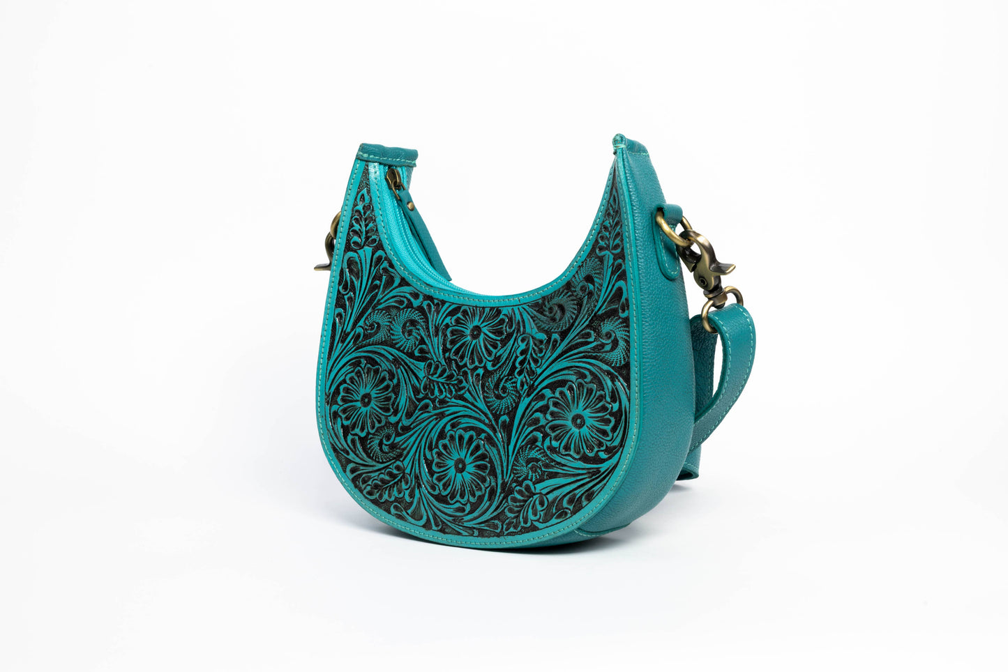 Turquoise Half-Moon Leather Shoulder Bag