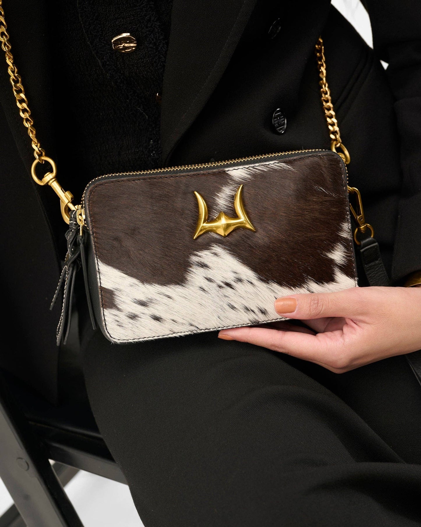 Loyal West - Shell Mini Purse In Black & White Cowhide