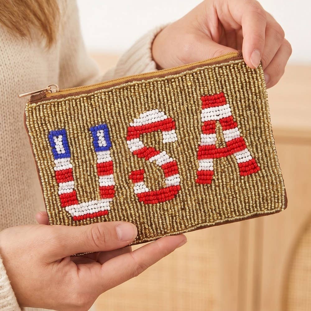 Anarchy Street - Usa Theme Golden Seed Beaded Coin Purse - MULTI