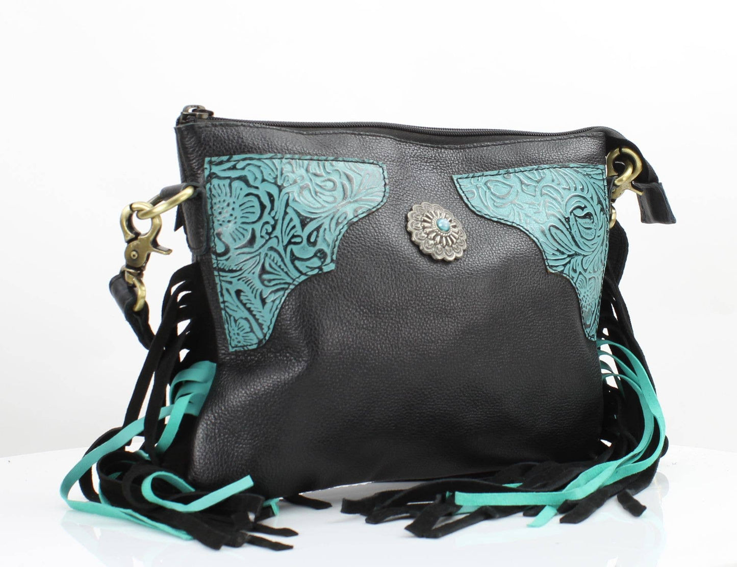 Fringe Concho Crossbody w/ Turquoise Accents