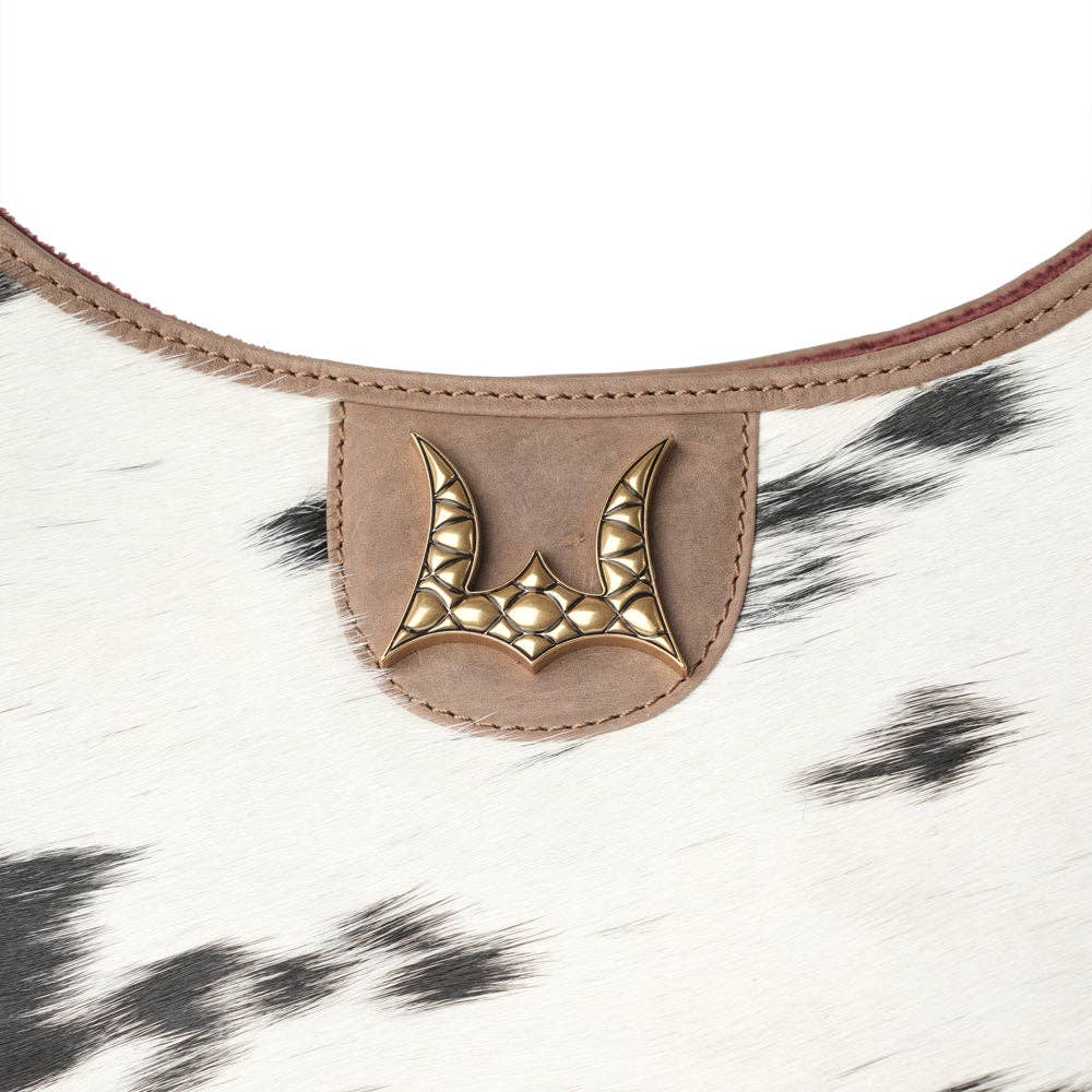 Myra Bag - LW Large Purse - Black & White Cowhide with Oiled Brown Leather - Black & White