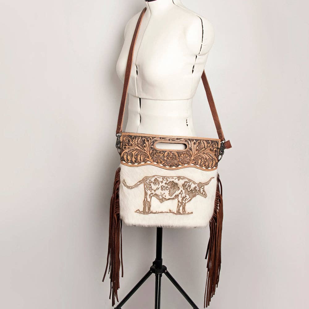 LS Western - LC-ADBGS146 Western Crossbody Bag - Tooled Leather & Hair-On Hide - ADBGS146AR