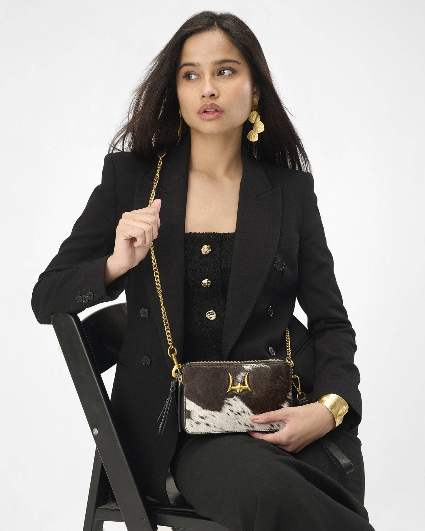 Loyal West - Shell Mini Purse In Black & White Cowhide