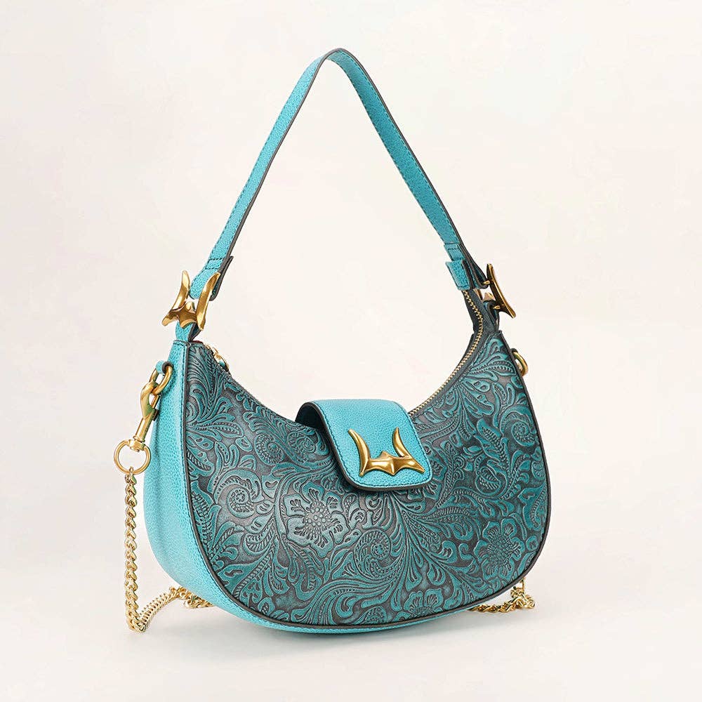 Myra Bag - Loyal West Hobo Medium Purse Turquoise Floral - Turquoise Floral Leather / Single