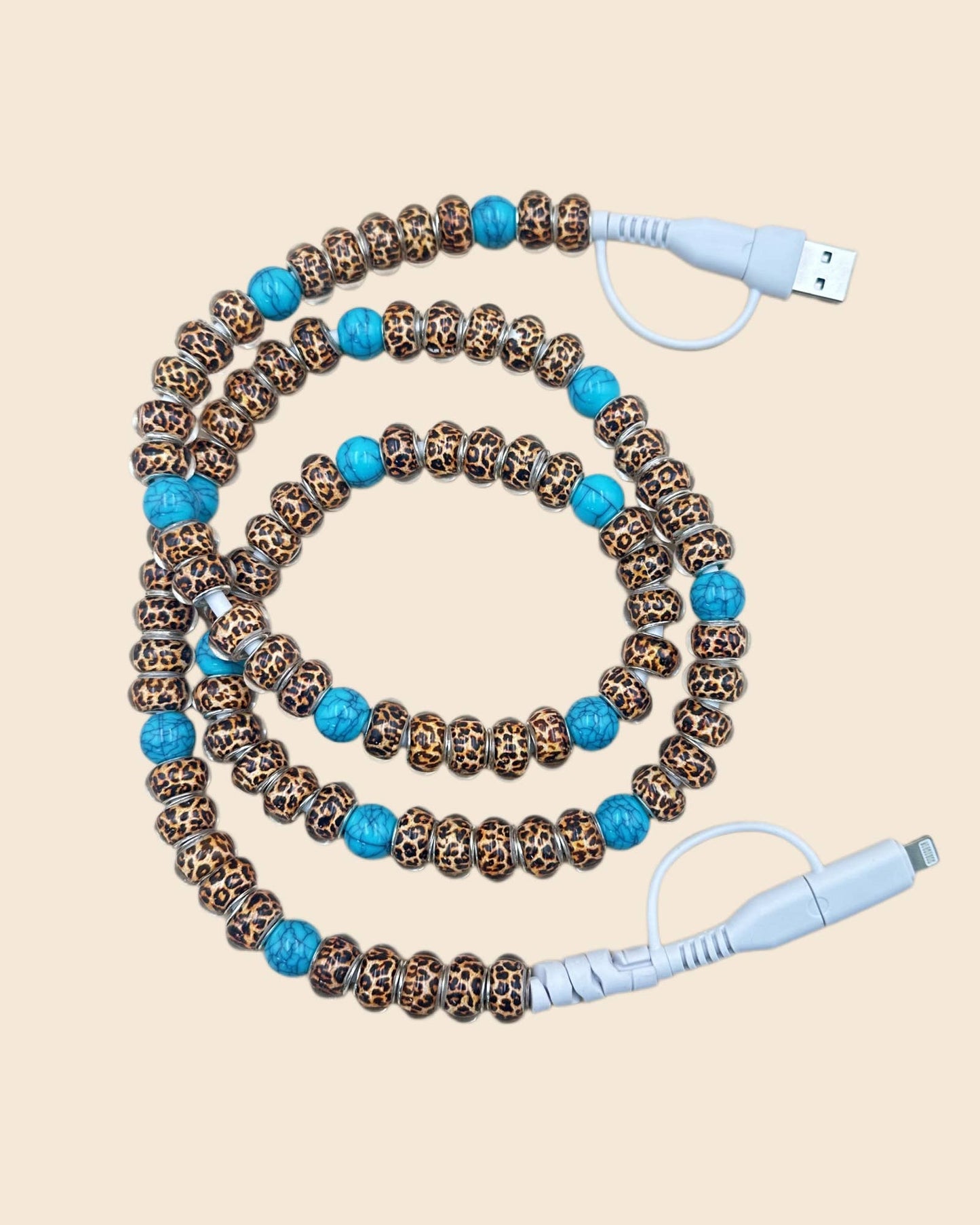 DESHENG ENTERPRISE - LEOPARD BEADED PHONE CHARGING CABLE 4-IN-1