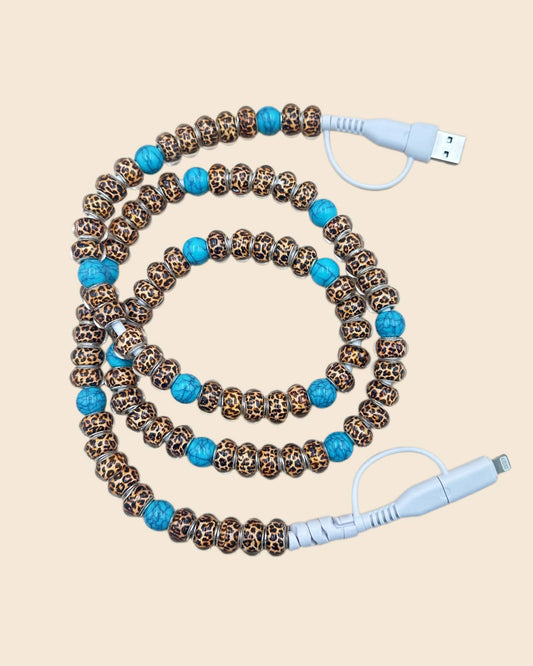 DESHENG ENTERPRISE - LEOPARD BEADED PHONE CHARGING CABLE 4-IN-1