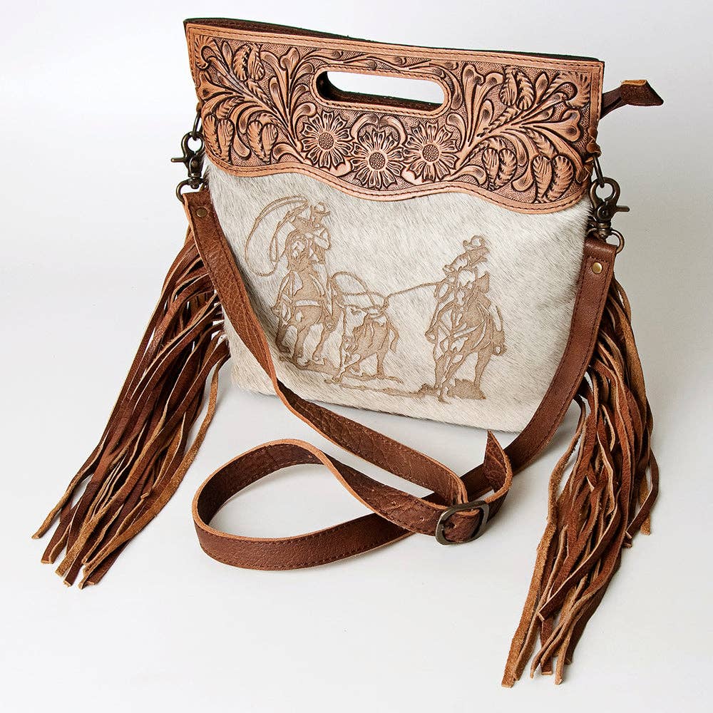 LS Western - LC-ADBGS146 Western Crossbody Bag - Tooled Leather & Hair-On Hide - ADBGS146AR