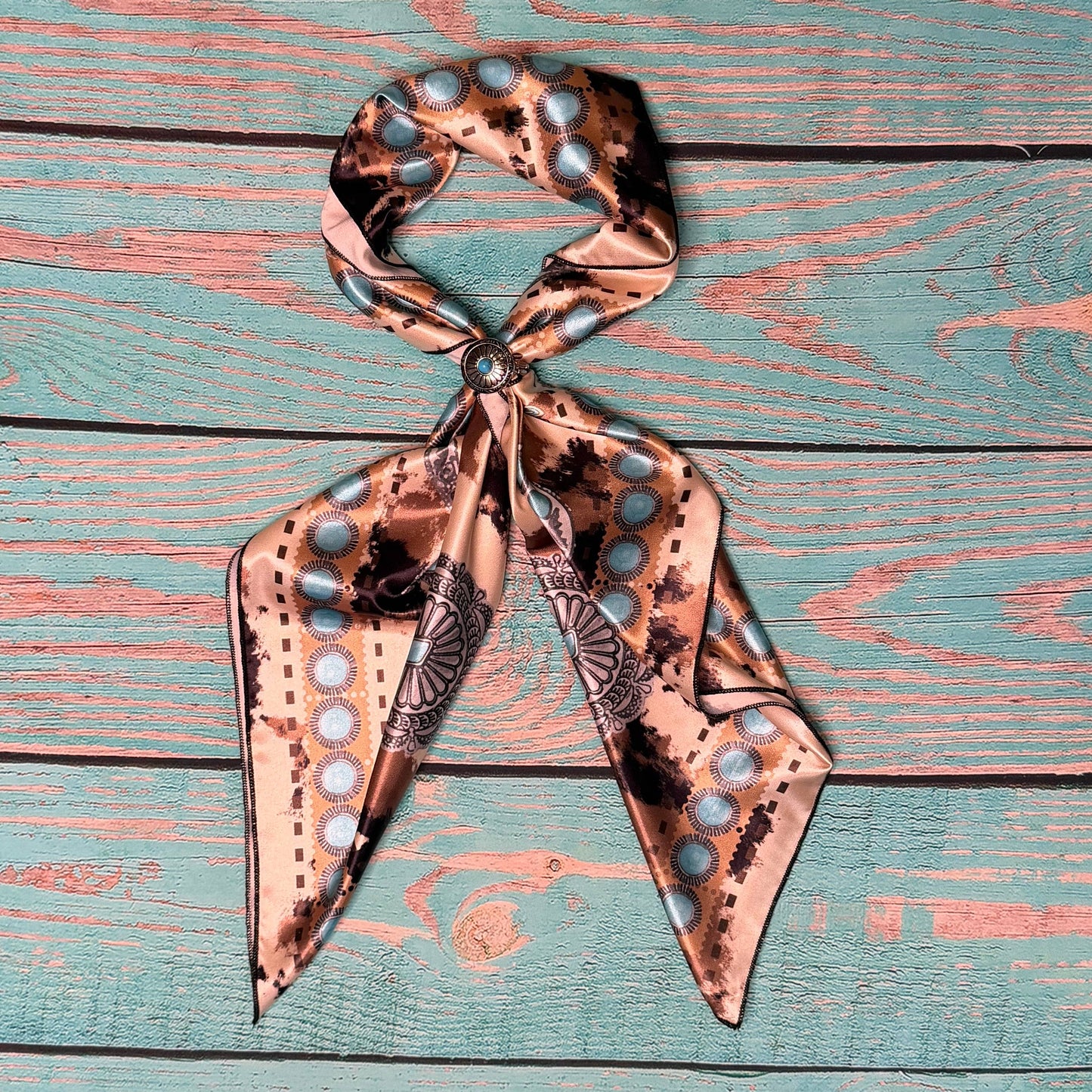 COW PRINT SILK SCARF 36X36 - Khaki/Brown